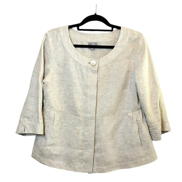 J Jill Linen Gold Flake Cream Dress Jacket medium petite - Picture 1 of 6